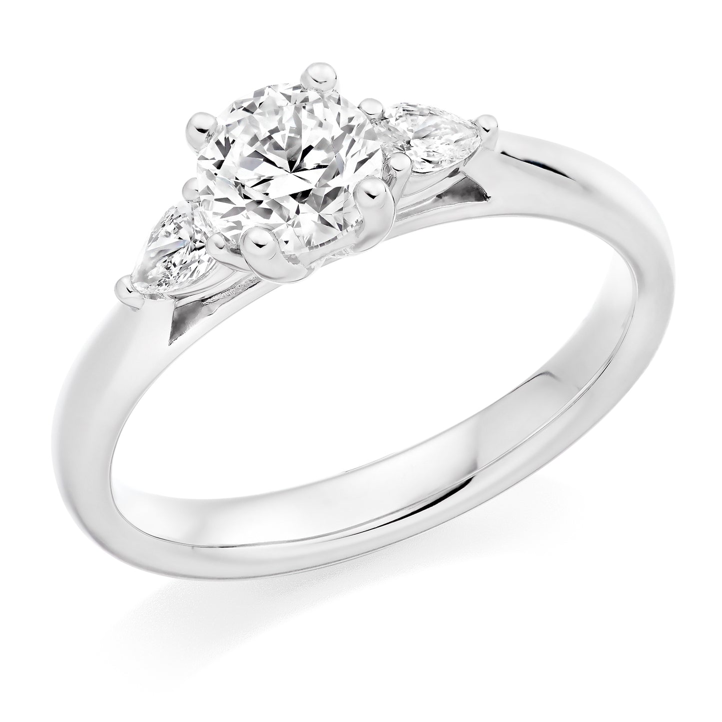 Round Brilliant Trilogy Ring With Pear Cut Shoulders