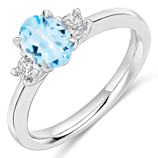 Oval Cut Aquamarine & Lab Grown Diamond Trilogy Ring