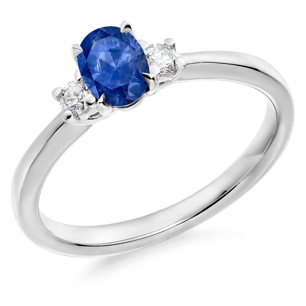 Oval Cut Sapphire & Lab Grown Diamond Trilogy Ring