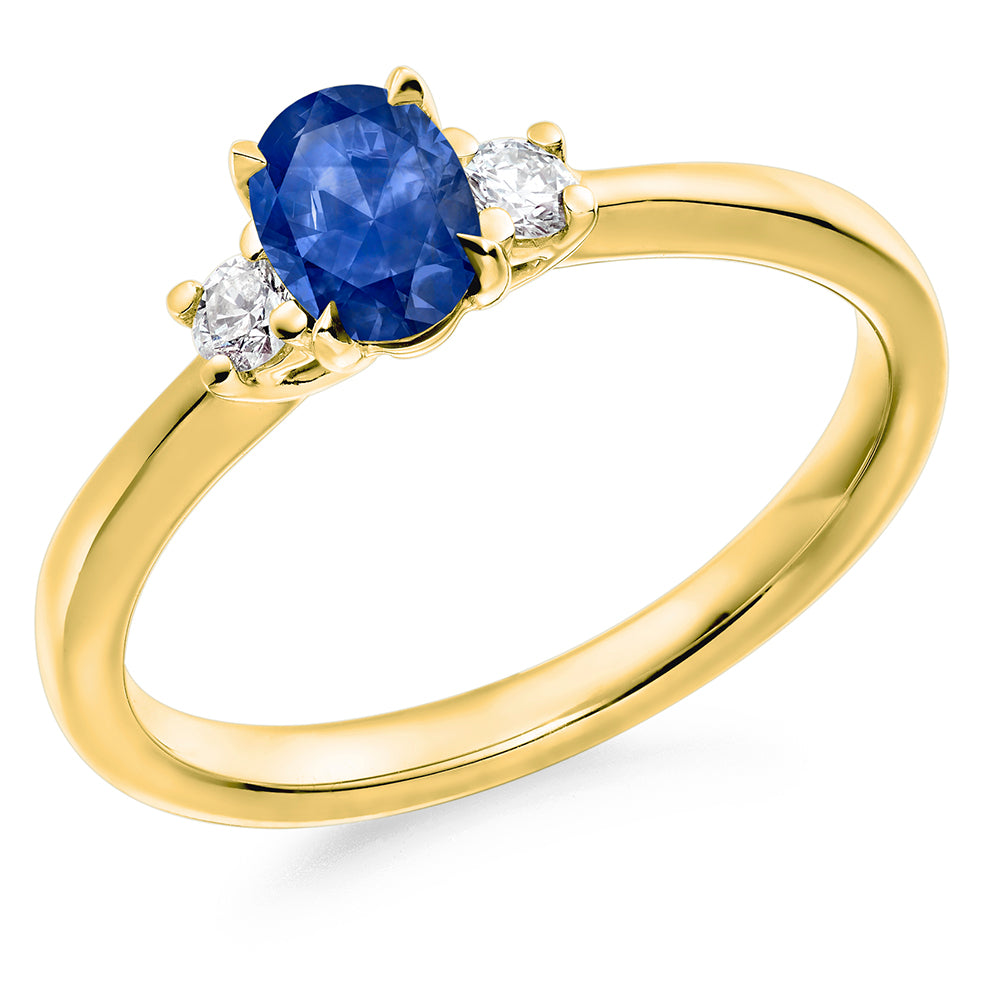 Oval Cut Sapphire & Lab Grown Diamond Trilogy Ring