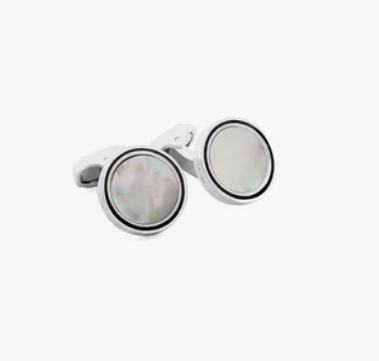 THOMPSON Tambor Cufflinks In Rhodium Plated with White MOP