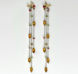 Round and Marquise Cut Diamond, Ruby, Peridot & Citrine Drop Earrings