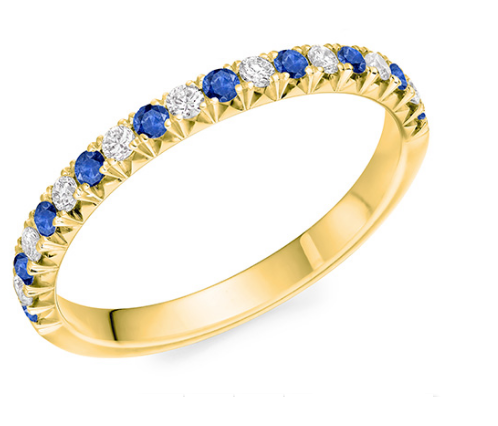 Round Brilliant Claw Set Lab Grown Diamond & Sapphire Half Eternity Ring