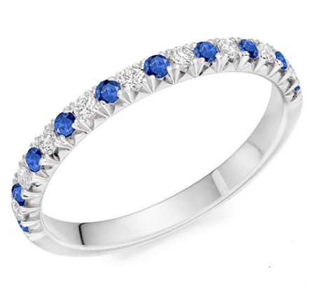Round Brilliant Claw Set Lab Grown Diamond & Sapphire Half Eternity Ring