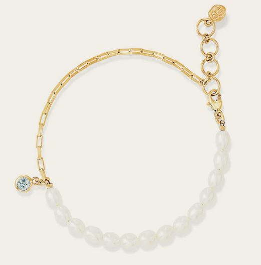 Dower & Hall Luna White Pearl, Chain & Peridot Drop Bracelet