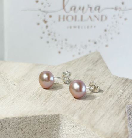 Laura Holland Rose Pink Pearl Studs