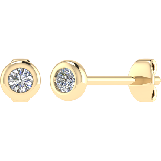 Rubover Set Round Brilliant Cut Diamond Stud Earrings