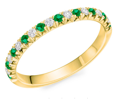 Round Brilliant Claw Set Lab Grown Diamond & Emerald Half Eternity Ring