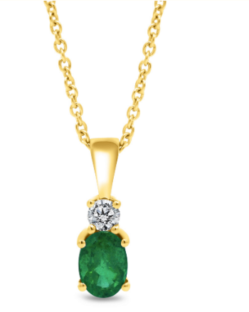 Claw Set Emerald & Diamond Pendant & Chain