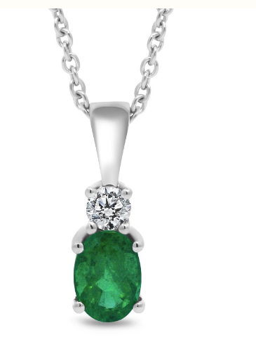 Claw Set Emerald & Diamond Pendant & Chain