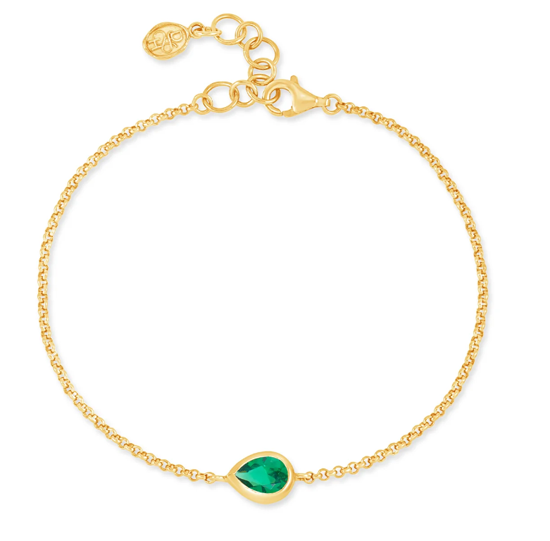 Dower & Hall Green Garnet Pear Chain Bracelet