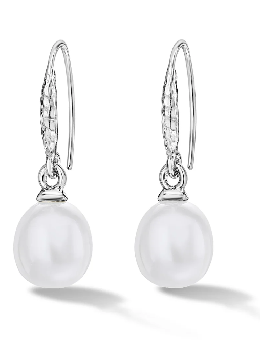 Dower & Hall Oval White Luna Pearl Drop Earrings