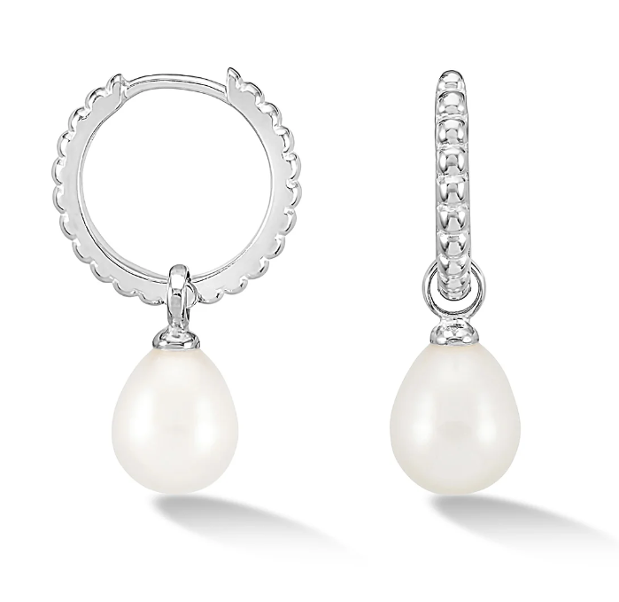 Dower & Hall Timeless Oval Pearl Charm Hoops