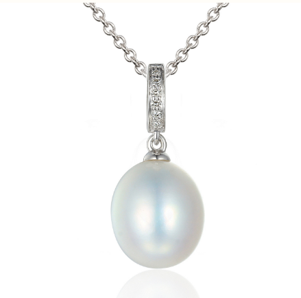 Micro Set Round Brilliant Cut Diamond And Pearl Drop Pendant And Chain