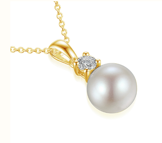 Claw Set Round Brilliant Cut Diamond And Pearl Drop Pendant And Chain