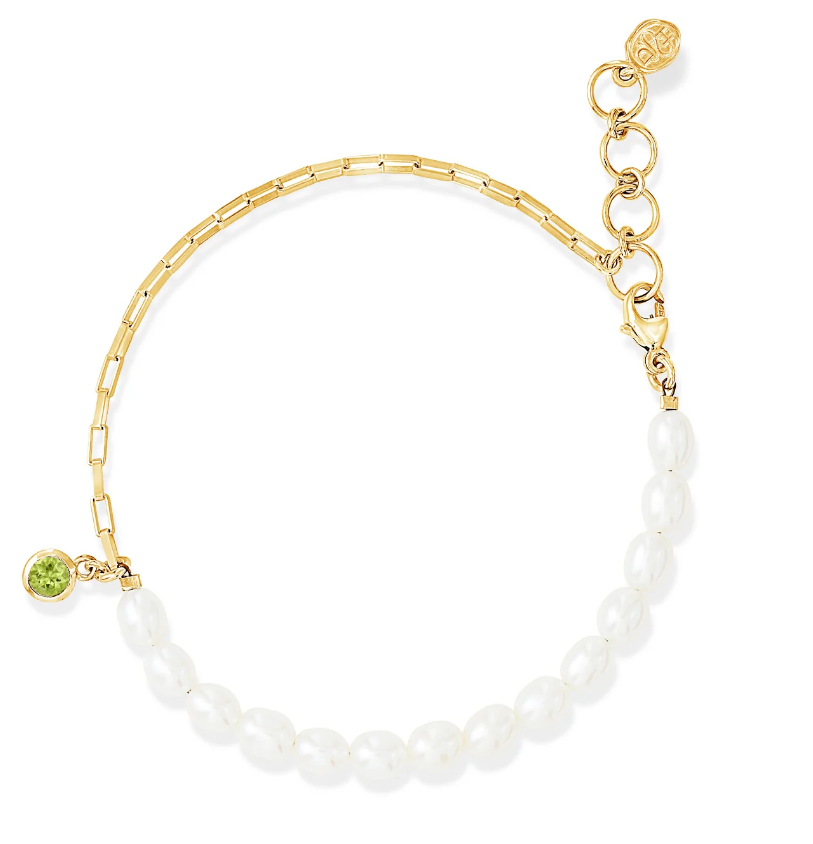 Dower & Hall Luna White Pearl, Chain & Peridot Drop Bracelet
