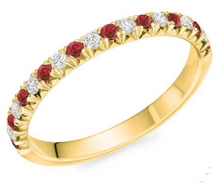 Round Brilliant Claw Set Lab Grown Diamond & Ruby Half Eternity Ring