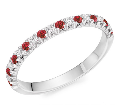 Round Brilliant Claw Set Lab Grown Diamond & Ruby Half Eternity Ring