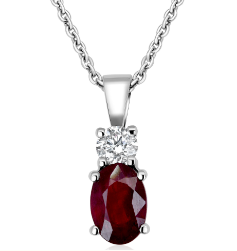 Claw Set Ruby & Diamond Pendant & Chain