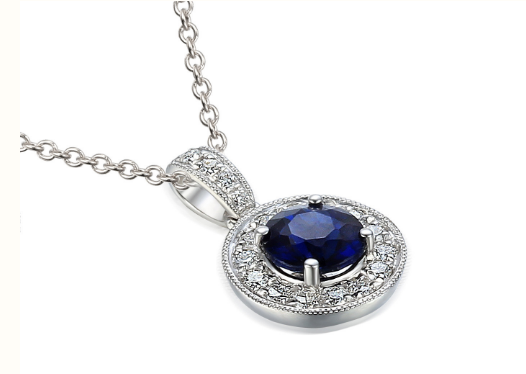 Claw Set Halo Sapphire & Diamond Pendant & Chain