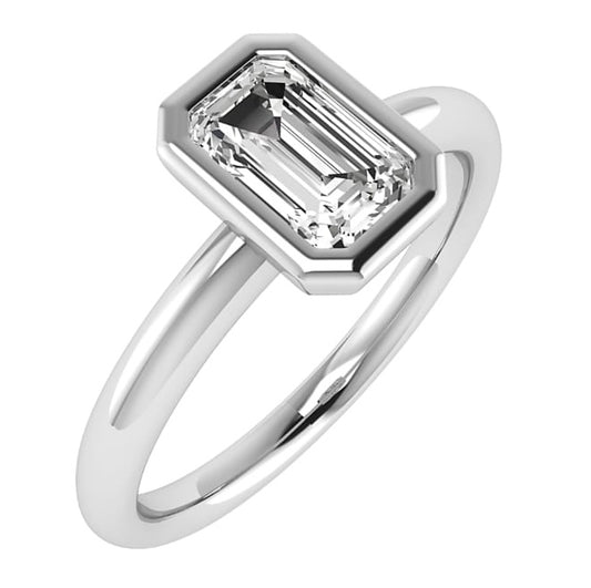 Rubover Set Emerald Cut Lab Grown Diamond Solitaire Ring